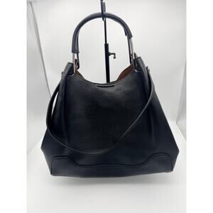 Sondra Roberts "Squared" Black Pebbled Hobo with Suede Lining